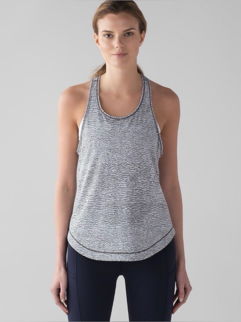Lululemon Long Distance Tank Luon Pebble Jacquard White Black Size 4 Gym Run